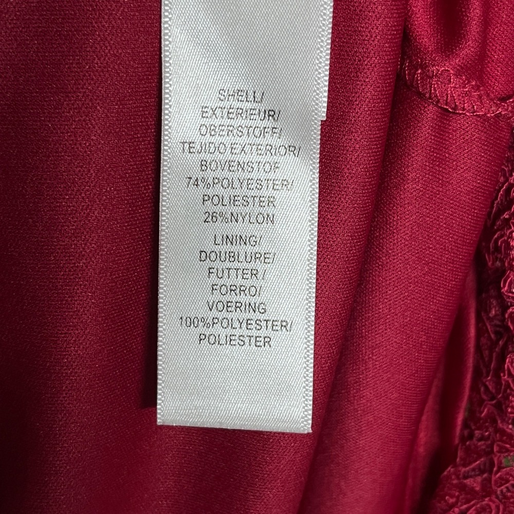 Adrianna Papell Wine Red Dress Size 8 Floral Lace Ruched V-Neck Sheath 4162 - Picture 5 of 8